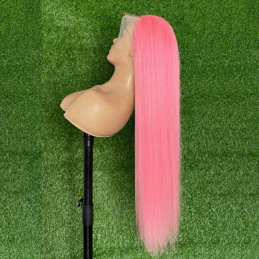 ParksoHair Light Pink Straight Human Hair Wigs Transparent 13x4 Lace Front Wigs 150% Density Pre-Plucking For Women