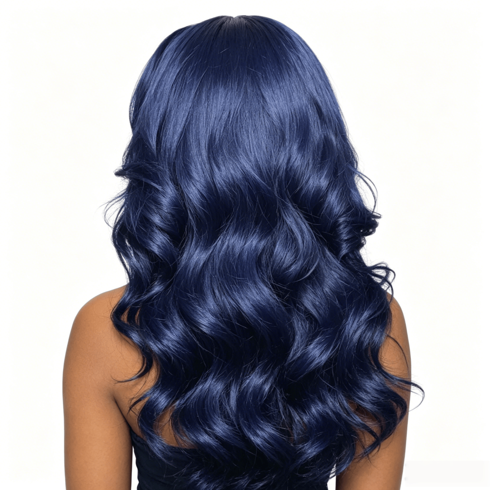 ParksonHair Transparent Lace MIdnight Blue 13x4 Full Lace Frontal Human Hair Wig Pre-Plucking Body Wave 180% Density Dark Blue Wigs