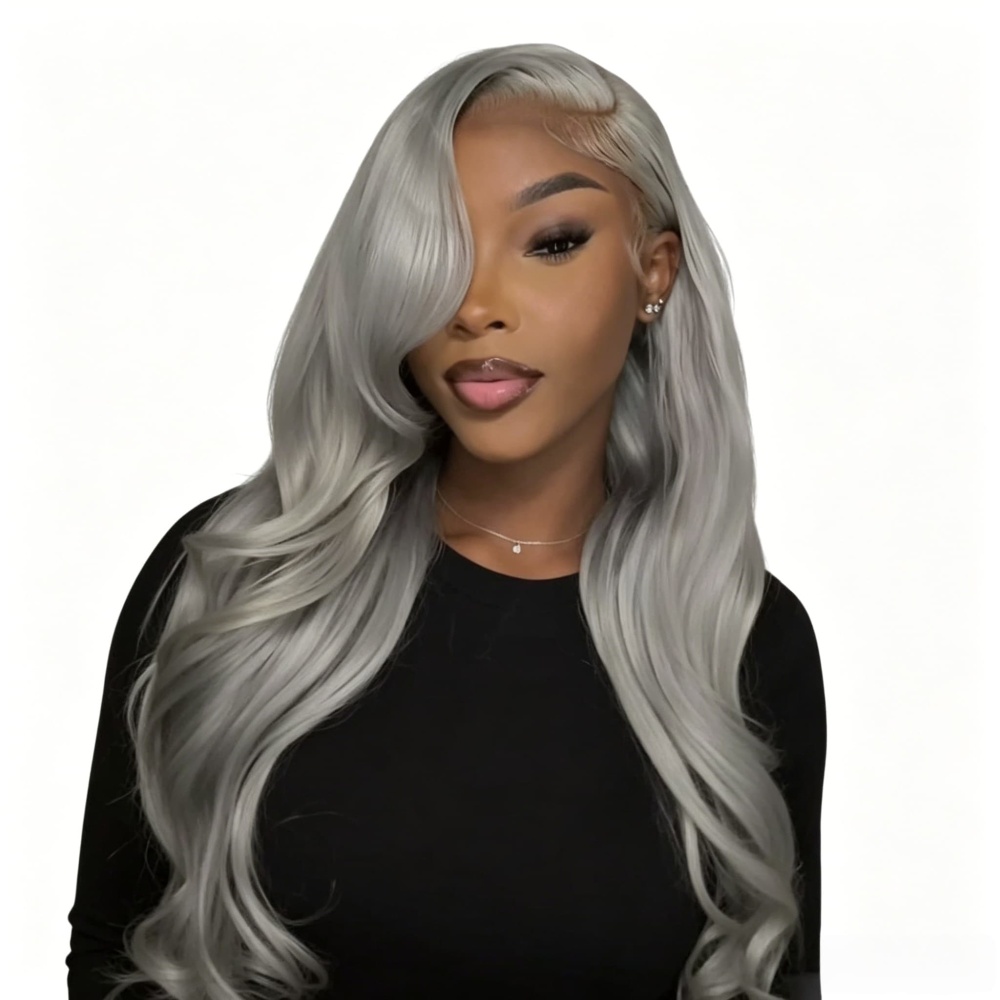 ParksonHair Sliver Grey Body Wave  Human Hair Wig 150% 180% Density 13x4 Regular Lace Front Wigs 16in-32in