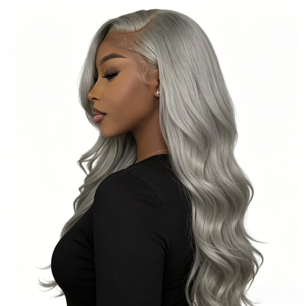ParksonHair Sliver Grey Body Wave  Human Hair Wig 150% 180% Density 13x4 Regular Lace Front Wigs 16in-32in