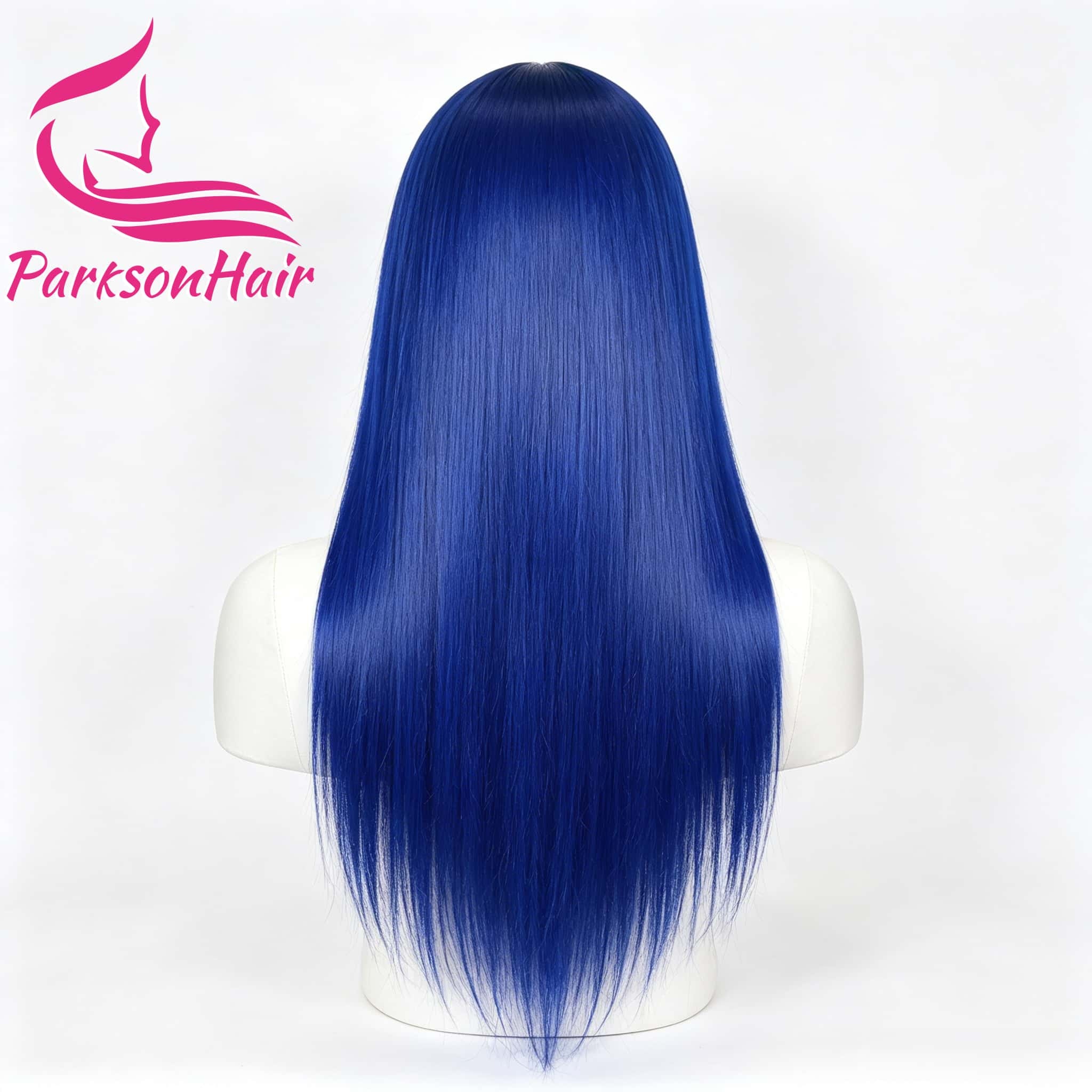 ParksonHair  MIdnight Blue Transparent 13x4 Full Lace Frontal Human Hair Wig Pre-Plucking Straight 180% Density Dark Blue Wigs