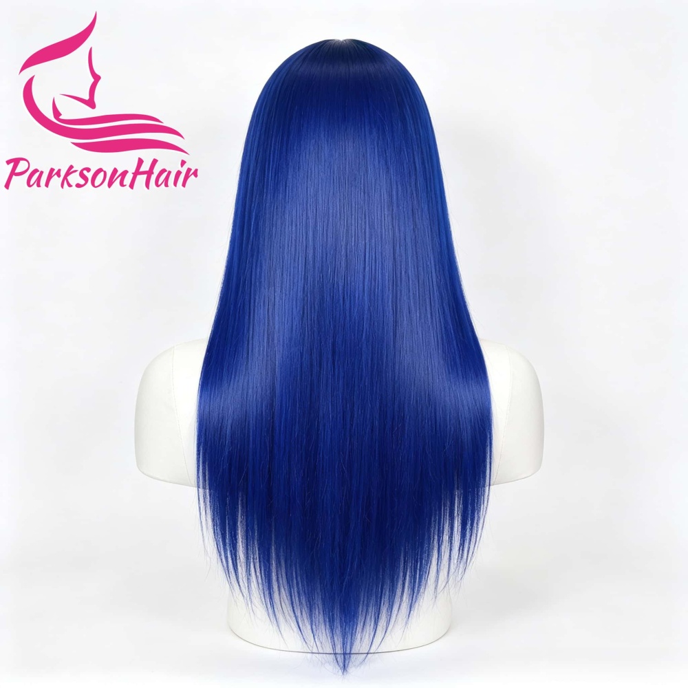 ParksonHair  MIdnight Blue Transparent 13x4 Full Lace Frontal Human Hair Wig Pre-Plucking Straight 180% Density Dark Blue Wigs