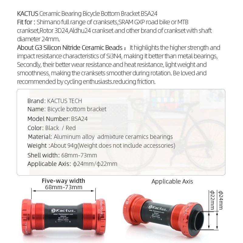 KACTUS PF41 Ceramic Bottom Bracket丨for Shimano 24mm丨For Bike BB86/92丨Low Friction