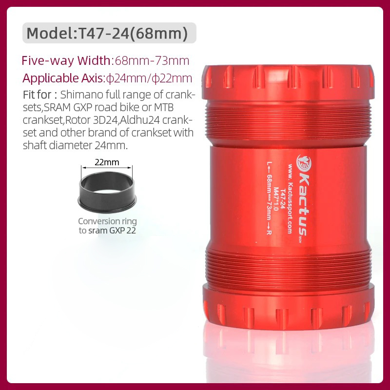 已修改完成KACTUS T47 Bottom Bracket Ceramic - Threaded 68/73mm - 24MM for Shimano Hollowtech 2 crank