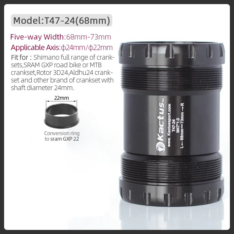 KACTUS T47 Bottom Bracket Ceramic - Threaded 68/73mm - 24MM fit for Shimano Hollowtech 2 crank