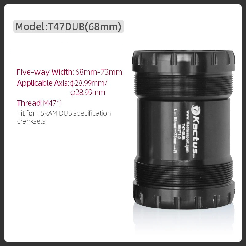 KACTUS T47 DUB Bottom Bracket Ceramic - Threaded BB Fit for SRAM DUB Cranksets - 68/73mm Shell