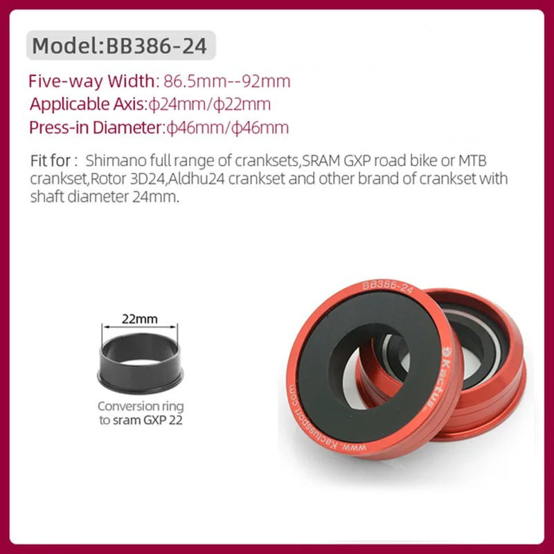 不修改完成KACTUS BB386 24mm Bottom Bracket Ceramic - Press-Fit 86.5/92mm shell - fit for sram gxp