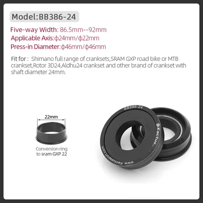 不修改完成KACTUS BB386 24mm Bottom Bracket Ceramic - Press-Fit 86.5/92mm shell - fit for sram gxp