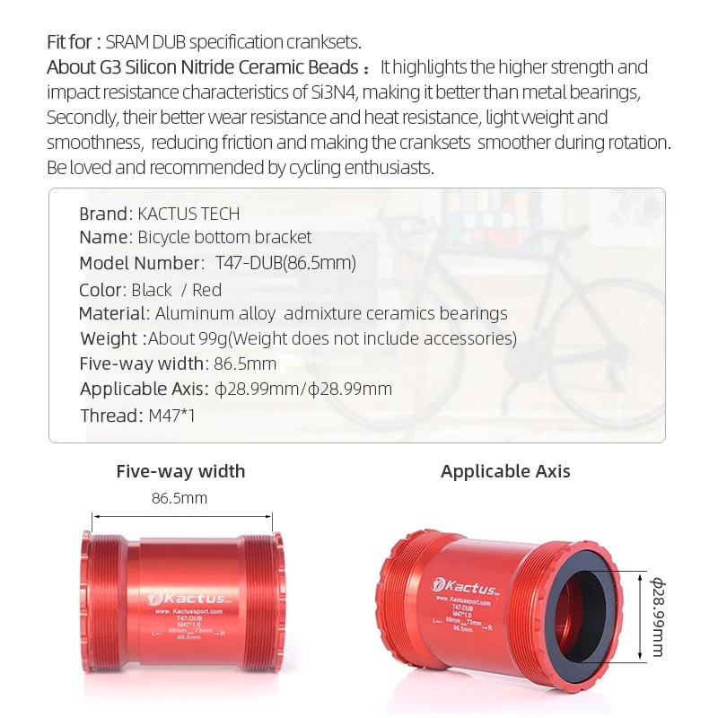 已修改完成KACTUS T47 DUB Bottom Bracket Ceramic 86.5mm shell - fit for sram dub