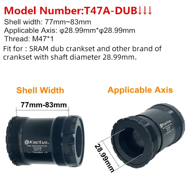 缺图片KACTUS T47A DUB Bottom Bracket Ceramic  - for 77/83mm Threaded bike stand - Fit for SRAM DUB Cranks
