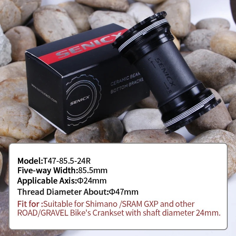 SENICX T47 Thread Bottom Bracket Ceramic - Fit for Shimano Road Gravel Bike Hollow Crank - Axis 24mm