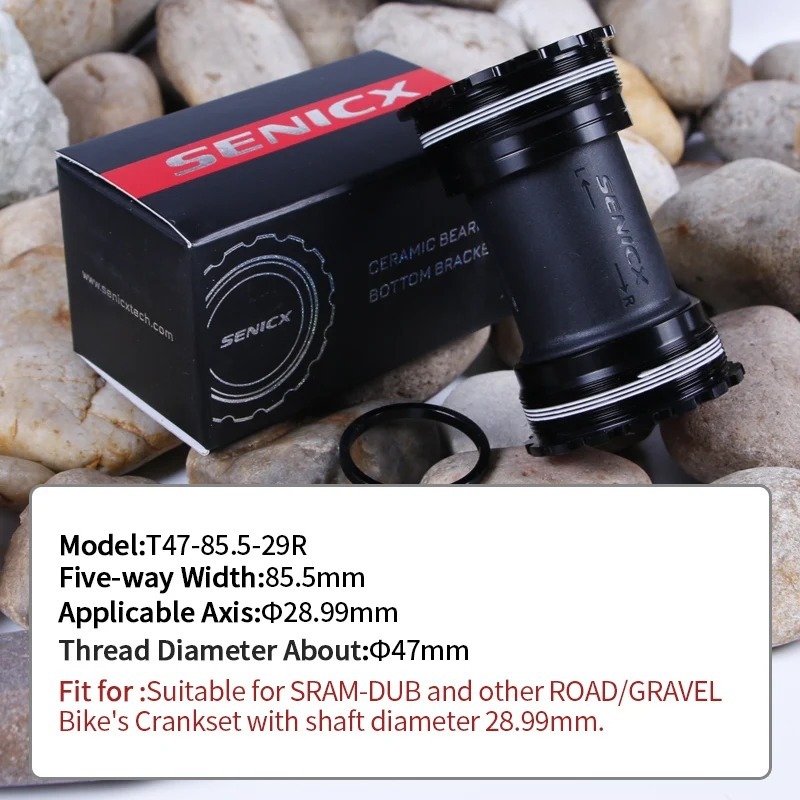 SENICX Bicycle Bottom Bracket Ceramic T47 Thread Fit for SRAM DUB 28.99 Axis Road Gravel Racing Bike Central Shaft High Quality