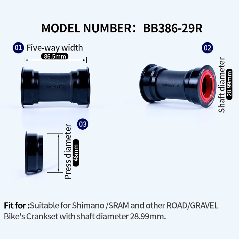 SENICX Ceramic Bearing Bottom Bracket BB386 - Suitable for SRAM DUB Crankset