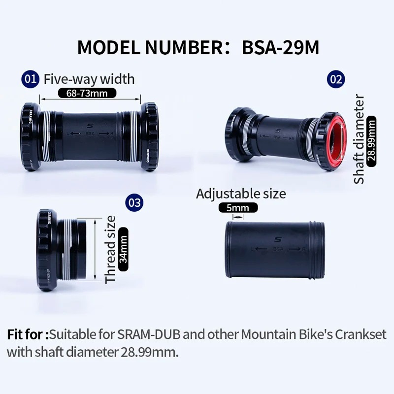 SENICX Bsa 68/73 Thread Bottom Bracket - Suitable for SRAM / DUB - Mountain Bike Ceramic BB