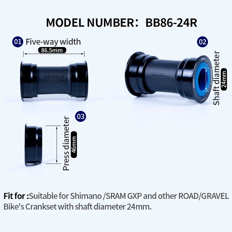 SENICX Ceramic BB386 Press Fit Road Bicycle Bottom Bracket - Fit for Shimano 24mm Crank