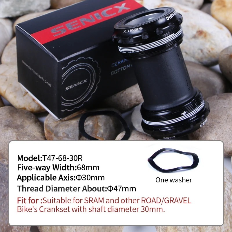 SENICX Road Bike T47 Bottom Bracket 68mm Width Bicycle Frame Ceramic Bearing Central Movement Suitable for SRAM 30mm Axis Crank