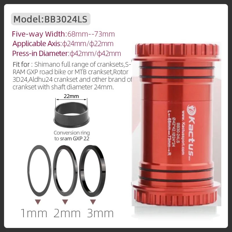 KACTUS BB30-24 LS - Ceramic Bearing Bottom Brackets - 68-73mm fit for 24mm Crankset