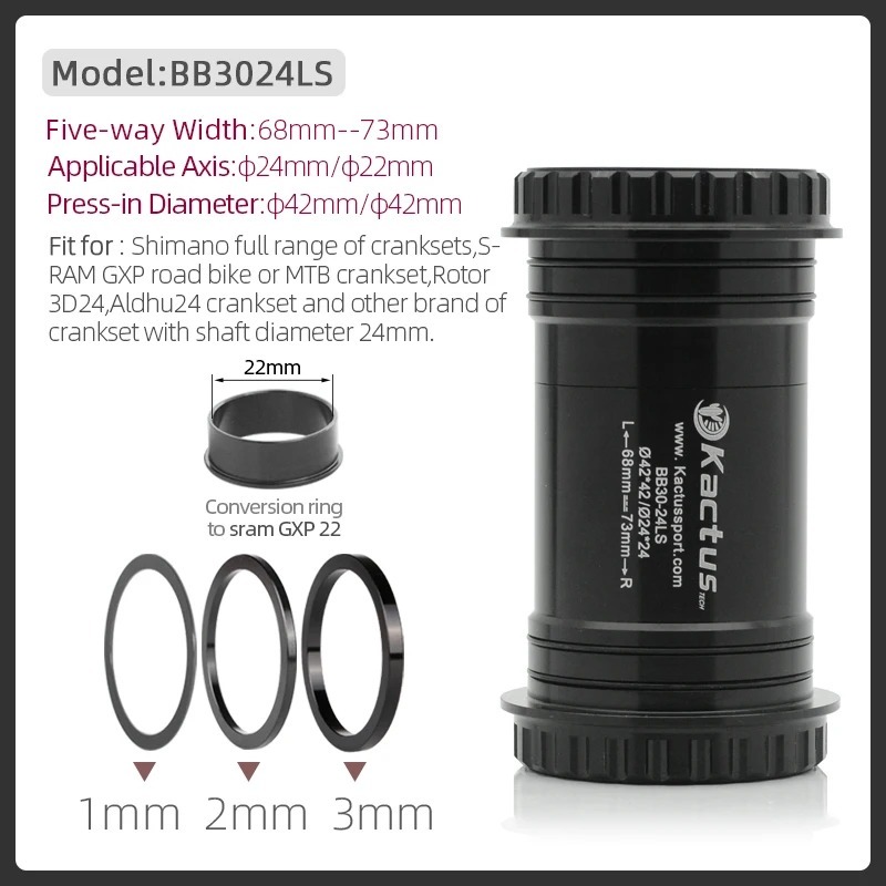 KACTUS BB30-24 LS - Ceramic Bearing Bottom Brackets - 68-73mm fit for 24mm Crankset