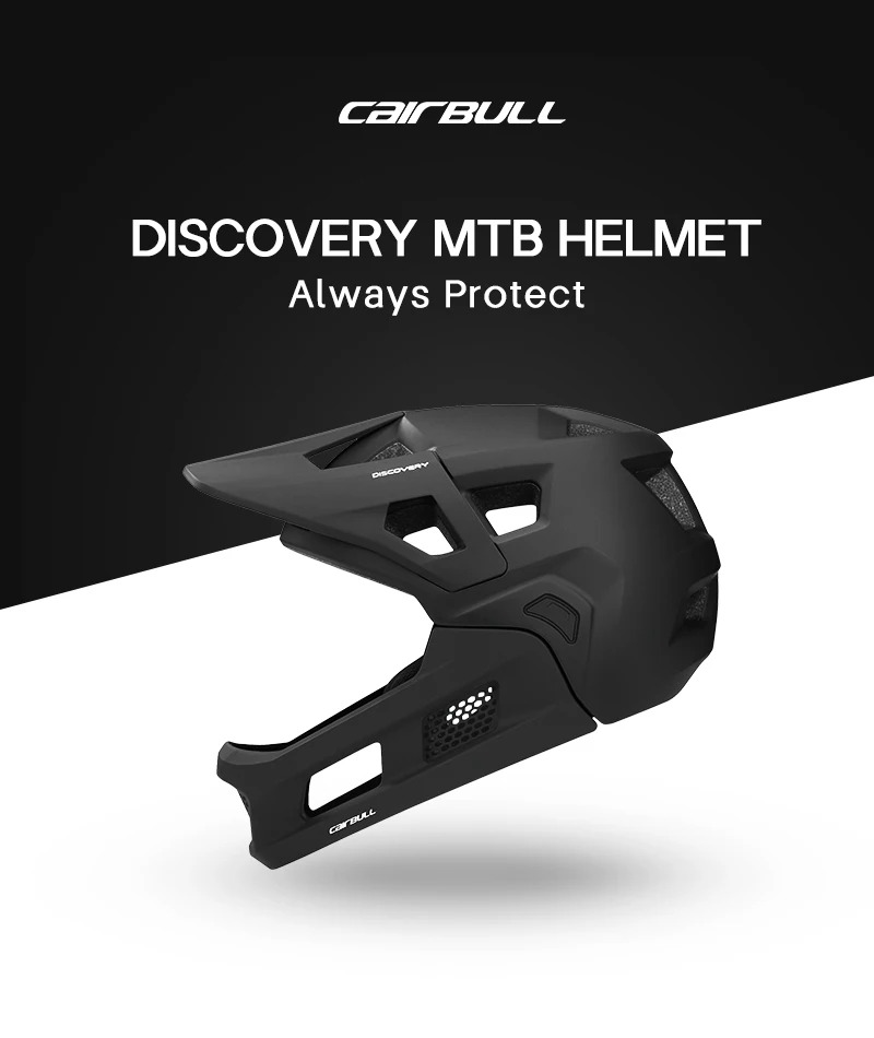 Carbull Discovery MTB removable full face mountain bike helmet matte black main product shot