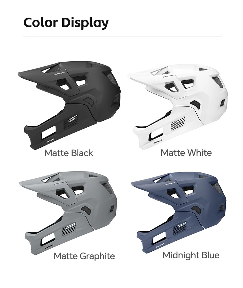 Four color options matte black white graphite midnight blue for Carbull Discovery MTB helmet