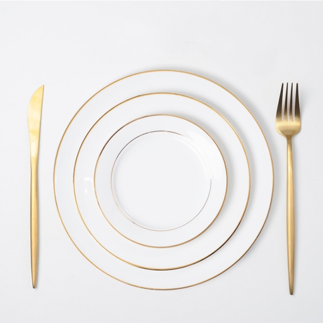 Gold Rimmed Ceramic Plate European Style Steak Plate Porcelain Hotel Dinner Plate Western Cuisine Serving Plate