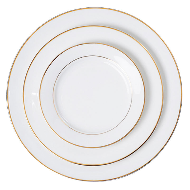 Gold Rimmed Ceramic Plate European Style Steak Plate Porcelain Hotel Dinner Plate Western Cuisine Serving Plate