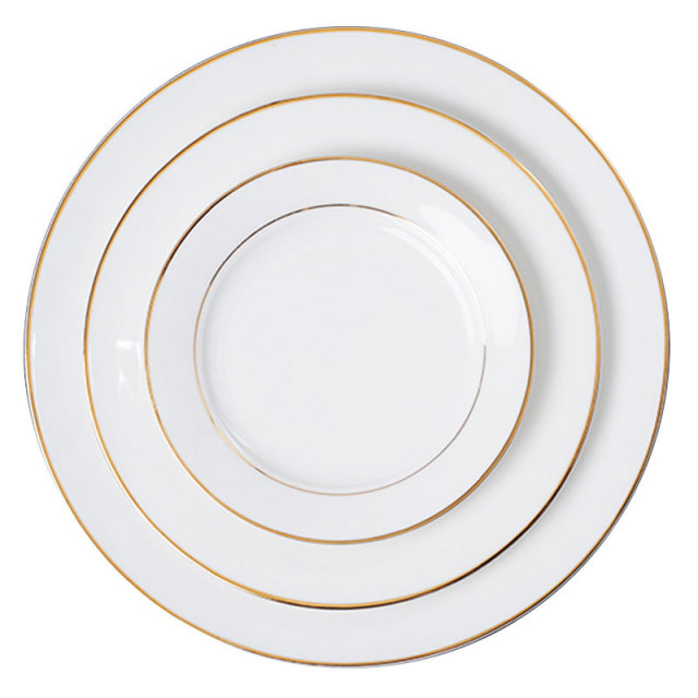 Gold Rimmed Ceramic Plate European Style Steak Plate Porcelain Hotel Dinner Plate Western Cuisine Serving Plate