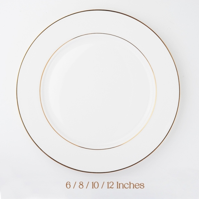 Gold Rimmed Ceramic Plate European Style Steak Plate Porcelain Hotel Dinner Plate Western Cuisine Serving Plate