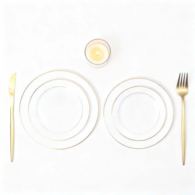 Gold Rimmed Ceramic Plate European Style Steak Plate Porcelain Hotel Dinner Plate Western Cuisine Serving Plate