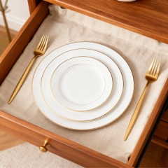 Gold Rimmed Ceramic Plate European Style Steak Plate Porcelain Hotel Dinner Plate Western Cuisine Serving Plate