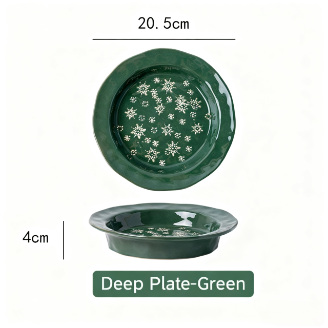 3pcs Christmas Cutlery Embossed Plate, Snowflake Steak Western Plate, Creative Simple Ceramic Dessert Dinner Set