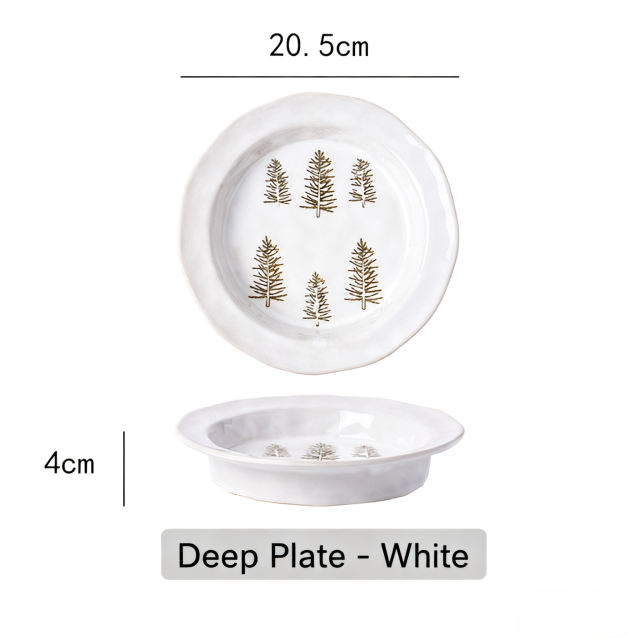 3pcs Christmas Cutlery Embossed Plate, Snowflake Steak Western Plate, Creative Simple Ceramic Dessert Dinner Set