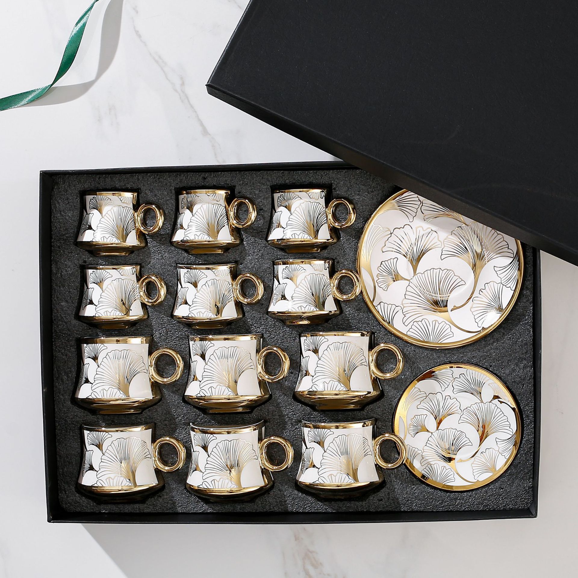 ceramic coffee cup, gold-plated 12-cup saucer, 24-piece ceramic coffee cup set gift box