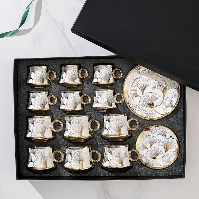 ceramic coffee cup, gold-plated 12-cup saucer, 24-piece ceramic coffee cup set gift box