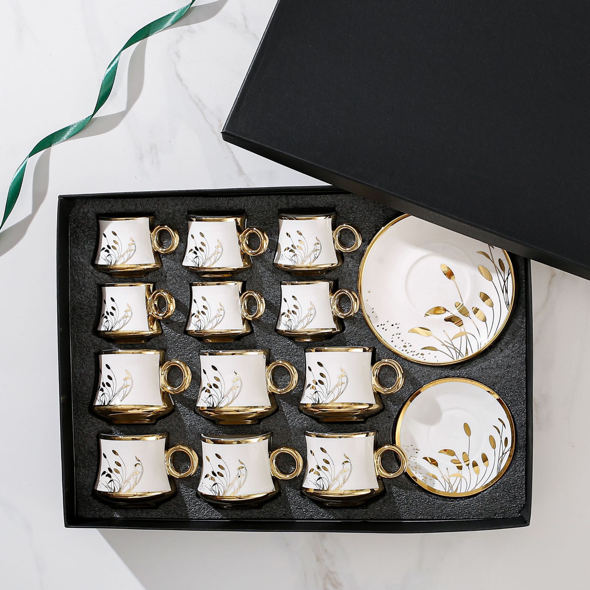 ceramic coffee cup, gold-plated 12-cup saucer, 24-piece ceramic coffee cup set gift box