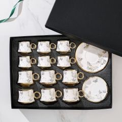 ceramic coffee cup, gold-plated 12-cup saucer, 24-piece ceramic coffee cup set gift box