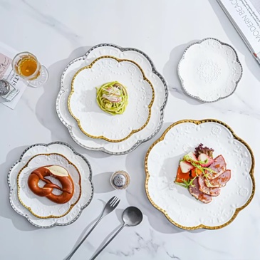 teak plates, creative relief ceramic tableware, Western plates, Nordic breakfast plates, home vegetable plates, salad plates