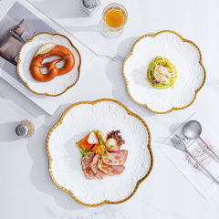 teak plates, creative relief ceramic tableware, Western plates, Nordic breakfast plates, home vegetable plates, salad plates