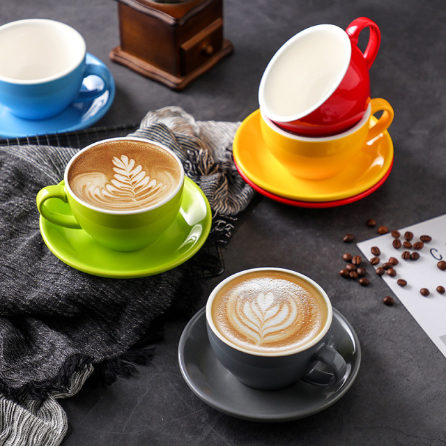 High-quality 250ml coffee cups and saucers  customizable in capacity and color
