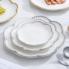teak plates, creative relief ceramic tableware, Western plates, Nordic breakfast plates, home vegetable plates, salad plates