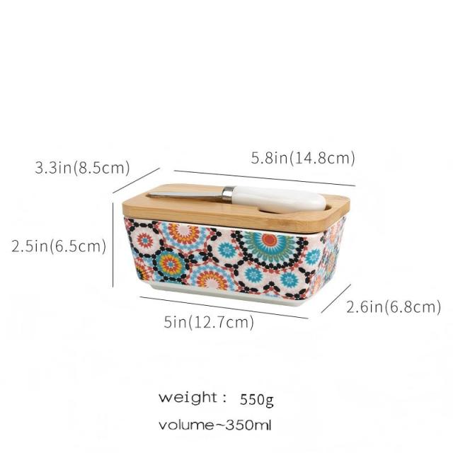 Ceramic butter box storage box with lid, European-style household cheese sealed preservation box, kitchen storage box