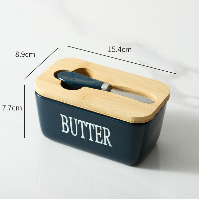 Ceramic butter box storage box with lid, European-style household cheese sealed preservation box, kitchen storage box