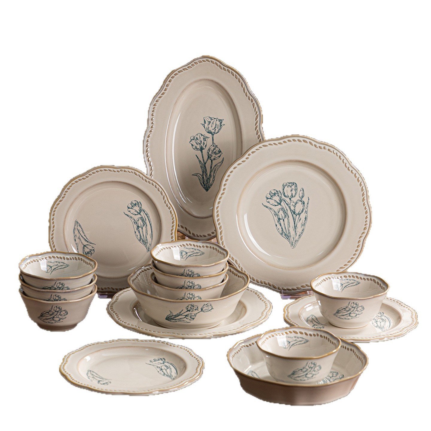 Wedding Vintage French-style Rose Underglaze Ceramic Dinnerware Set