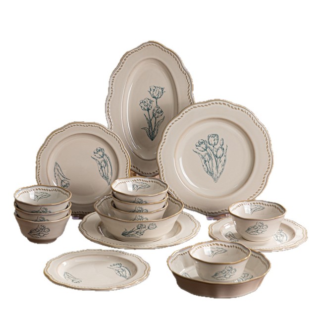 Wedding Vintage French-style Rose Underglaze Ceramic Dinnerware Set