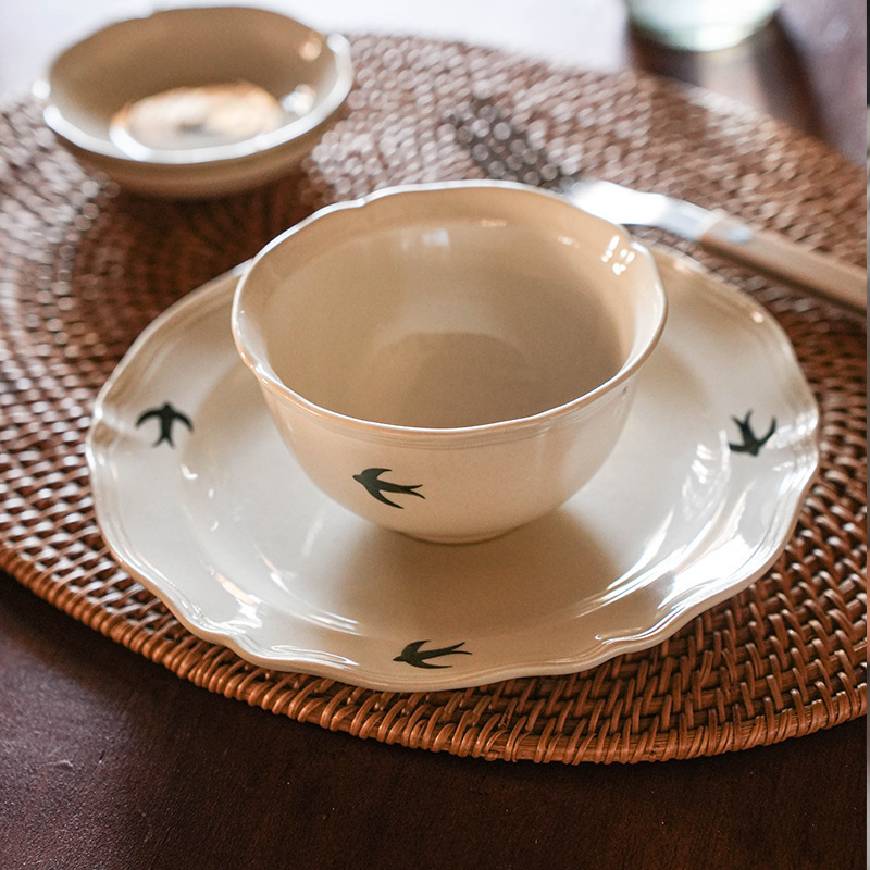 Custom Logo Home Retro Swallow Ceramic Bowl and Plate Set