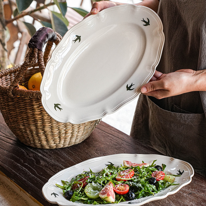 Custom Logo Home Retro Swallow Ceramic Bowl and Plate Set