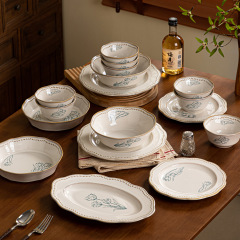 Wedding Vintage French-style Rose Underglaze Ceramic Dinnerware Set