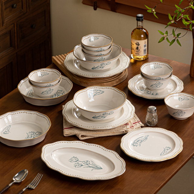 Wedding Vintage French-style Rose Underglaze Ceramic Dinnerware Set