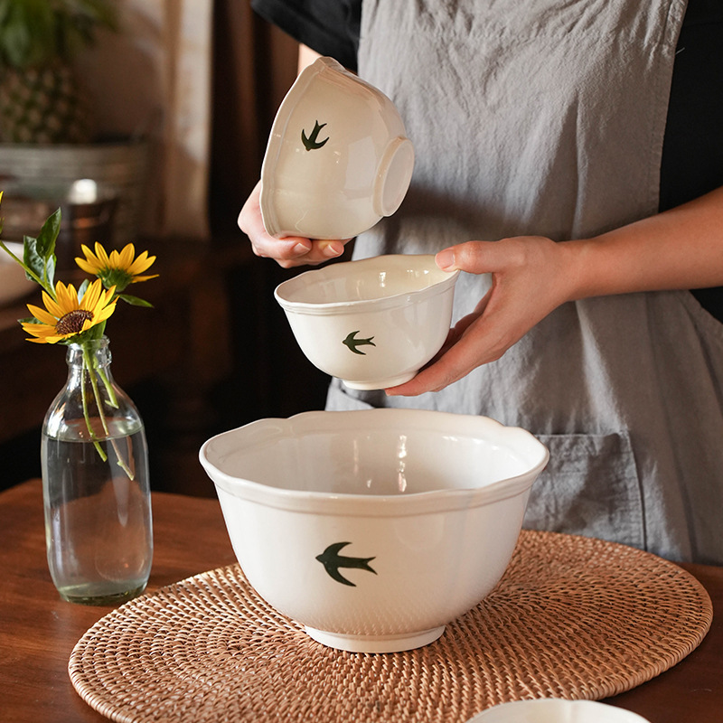 Custom Logo Home Retro Swallow Ceramic Bowl and Plate Set