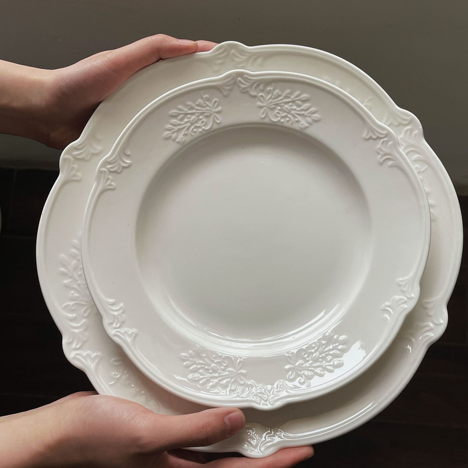 French embossed patterned ceramic dinner plate, vintage ceramic lace plate, ceramic plate, steak plate, dessert plate